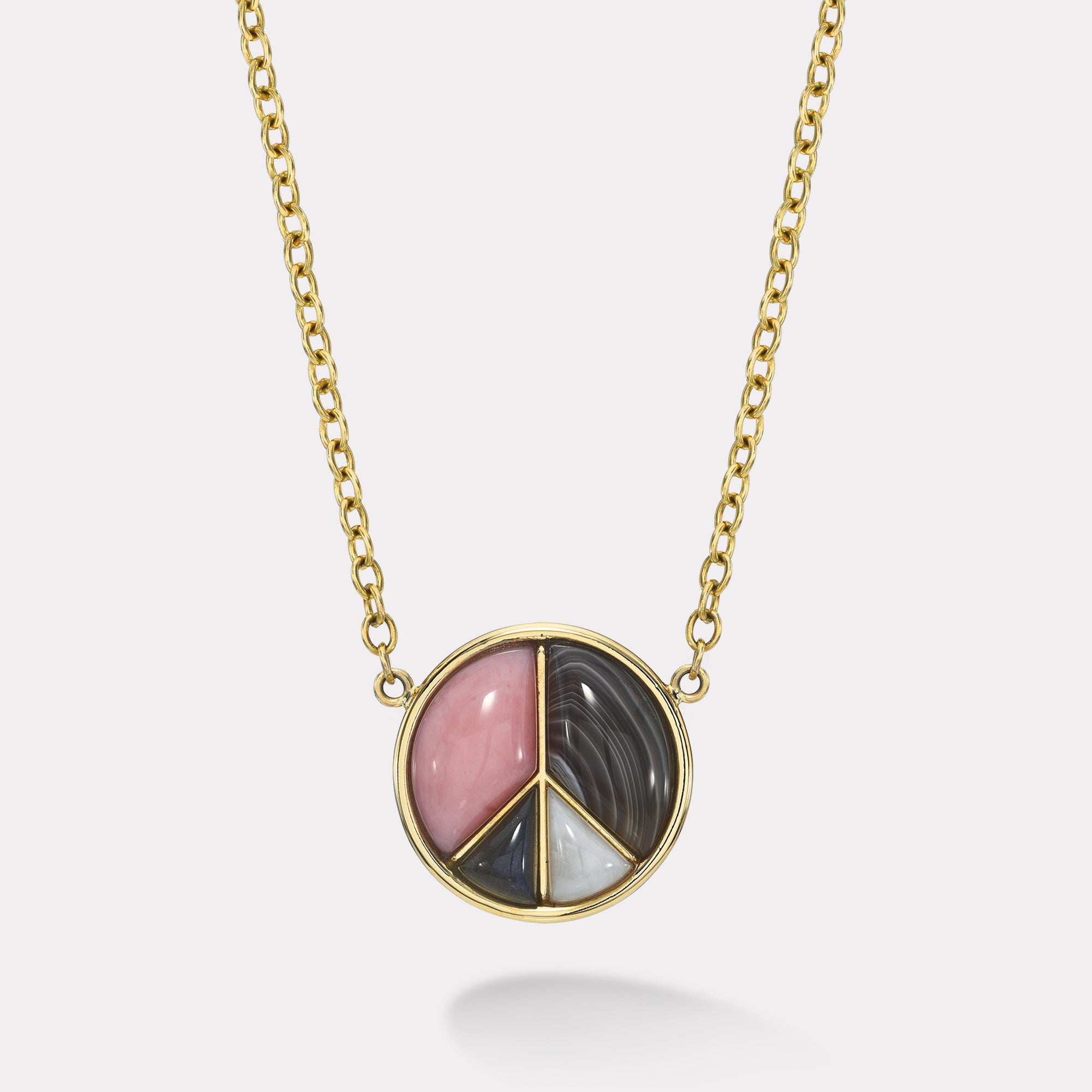 Large Peace Sign Pendant with Pink Opal, Agate, White Quartz and Labra ...