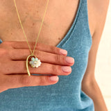 Oval Diamond Petite Flora Necklace with  Hand Carved Pink Opal and Guava Quartz
