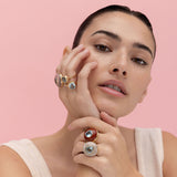 4.41ct Pear Aquamarine in Hand Carved Carnelian Lollipop Ring