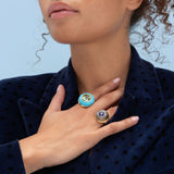 Petite Lollipop Ring - 2.38ct Pear Tanzanite in Hand Carved Labradorite