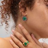 3.24ct Oval Emerald Center and 2.33ct Oval Emerald Side Stones Heirloom Bubble Ring