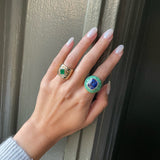 Classic Lollipop Ring - 10.53ct Royal Blue Sapphire in Hand Carved Chrysoprase