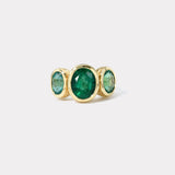 3.24ct Oval Emerald Center and 2.33ct Oval Emerald Side Stones Heirloom Bubble Ring