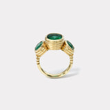 3.24ct Oval Emerald Center and 2.33ct Oval Emerald Side Stones Heirloom Bubble Ring
