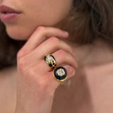 Large Polka Dot Onyx Bombe Ring with .58ct Diamonds