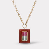 Lollipop Pendant - Emerald Cut Bicolor Tourmaline in Hand Carved Carnelian