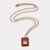 Lollipop Pendant - Emerald Cut Bicolor Tourmaline in Hand Carved Carnelian