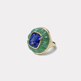 Classic Lollipop Ring - 10.53ct Royal Blue Sapphire in Hand Carved Chrysoprase