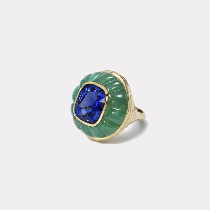 One of a Kind Lollipop Ring - 10.53ct Royal Blue Sapphire in Chrysoprase