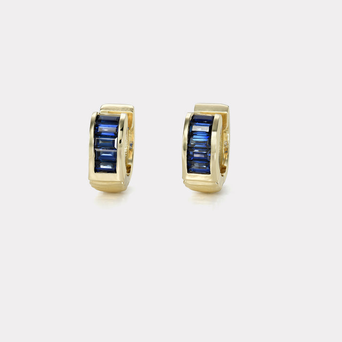Classic Baguette Buckle Huggies -  Blue Sapphire