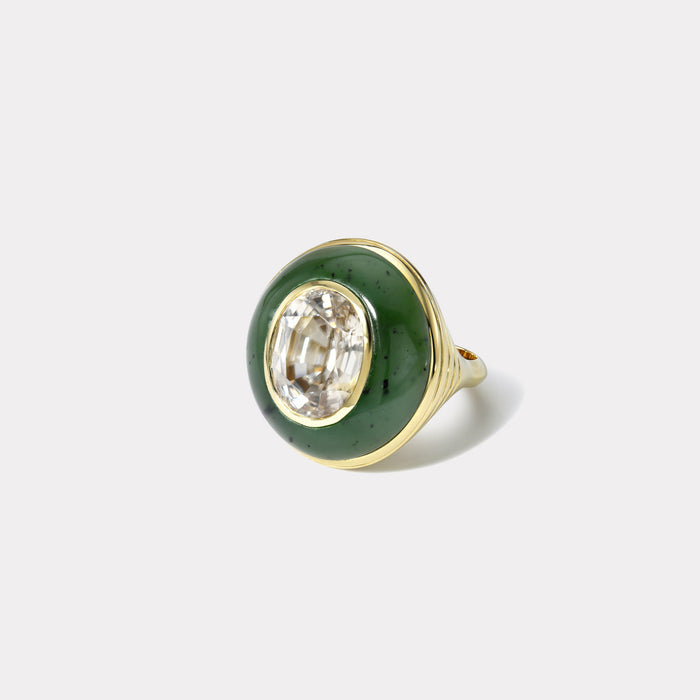 Lollipop Ring- 12.44ct Zircon in Hand Carved Nephrite Jade
