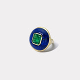 Classic Lollipop Ring - 3.20ct Emerald in Hand Carved Lapis
