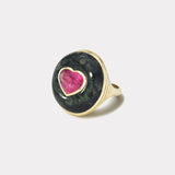 Lollipop Ring - 3.29ct Pink Tourmaline Heart in Hand Carved Jasper