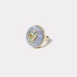 Classic Lollipop Ring - 4.36ct Pear Blue Tourmaline in Hand Carved Blue Lace Agate
