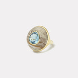 Classic Lollipop Ring- 4.41ct Pear Aquamarine in Petrified Wood