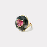 Lollipop Ring - 4.89ct Pink Tourmaline Heart in Hand Carved Green Agate