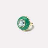 5.10ct Cushion Aquamarine in Hand Carved Chrysoprase Lollipop Ring