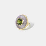 Lollipop Ring - 5.2ct Green Tourmaline in Hand Carved Light Amethyst