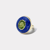 Classic Lollipop Ring - 5.2ct Green Tourmaline in Hand Carved Lapis