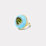 Classic Lollipopo Ring - 5.44ct Pear Green Tourmaline in Hand Carved Turquoise