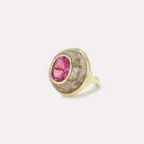 Classic Lollipop Ring- 5.68ct Oval Rubellite in Petrified Wood
