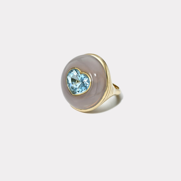 Lollipop Ring - 5ct Aquamarine in Hand Carved Chalcedony
