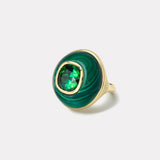 Classic Lollipop Ring- 6.26ct Cushion Lagoon Green Tourmaline in Malachite