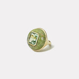 Classic Lollipop Ring - 6.50ct Emerald Cut Mint Tourmaline in Hand Carved Green Opal