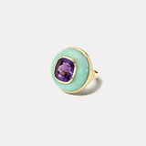 6.8ct Cushion Amethyst in Hand Carved Chrysoprase Lollipop Ring