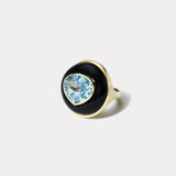 Lollipop Ring - 6.92ct Aquamarine in Hand Carved Black Jade