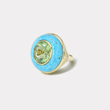 Classic Lollipop Ring - 7.14ct Oval Mint Tourmaline in Hand Carved Turquoise