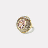 7.34ct Cushion Pink Tourmaline in Hand Carved Petrified Wood Lollipop Ring