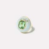 Classic Lollipop Ring - 7.43ct Cushion Mint Tourmaline in Hand Carved Milky Turquoise
