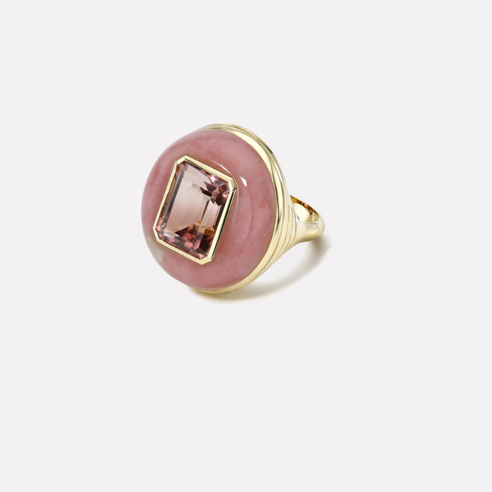 Lollipop Ring - 7.55ct Pink Tourmaline in Hand Carved Pink Opal