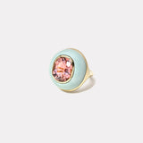 7.63ct Oval Pink Tourmaline in Hand Carved Milky Turquoise Classic Lollipop Ring