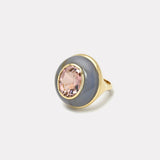 Classic Lollipop Ring- 7.70ct Oval Pink Tourmaline in Blue Chalcedony