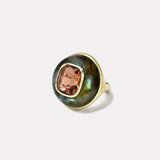 8.25ct Cushion Red Tourmaline in Hand Carved Labradorite Lollipop Ring