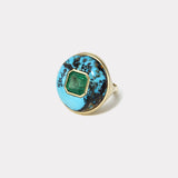 Classic Lollipop Ring - 1.87ct Emerald in Hand Carved Turquoise