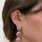 6.77ct Mixed Heart Sapphires in Hand Carved Pink Opal Lollipop Drop Earrings