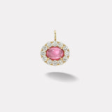 3.9ct Oval Cabochon Pink Tourmaline Diamond Heirloom Bezel Charm