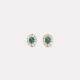 1.35ct Cabochon Oval Australian Opal Diamond Halo Heirloom Bezel Studs