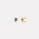 1.35ct Cabochon Oval Australian Opal Diamond Halo Heirloom Bezel Studs