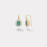 1.52ct Oval Emerald Diamond Halo Heirloom Bezel Earrings