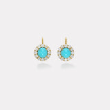 10.6 Round Turquoise Cabochons with Diamonds Heirloom Bezel Earrings