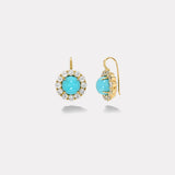 10.6 Round Turquoise Cabochons with Diamonds Heirloom Bezel Earrings