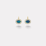 2.78ct Oval Australian Opals with Diamond Halo Heirloom Bezel Earrings
