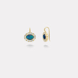2.78ct Oval Australian Opals with Diamond Halo Heirloom Bezel Earrings
