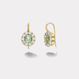 2.7ct Oval Green Sapphires with 2.48ct Diamond Halo Heirloom Bezel Earrings