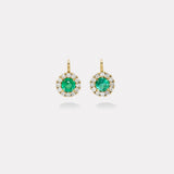 3.05ct Round Emeralds with Diamonds Heirloom Bezel Earrings