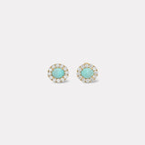 3.4ct Cabochon Oval Turquoise Diamond Halo Heirloom Bezel Studs